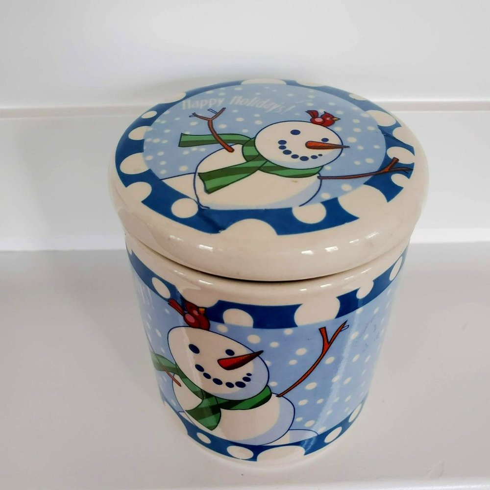Merry Brite Christmas Canister, Snowman Cookie Jar, Candy Jar, Holiday Kitchen